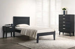Luna 1 Drawer Bedside Table Blue life style picture with Luna bed and Luna Chest of drawers
