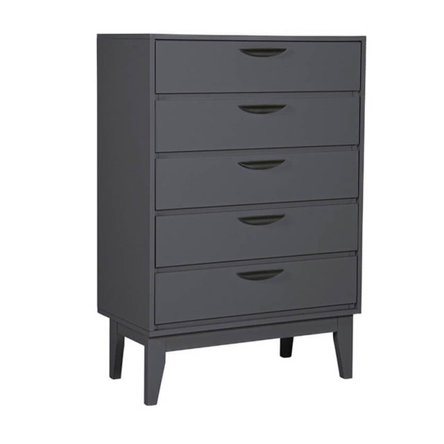 Luna Chest of Drawer Tall Dark Grey – Modern Wooden 5 Drawer Bedroom Furniture Storage Unit