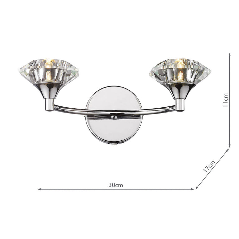 Luther 2 Light Wall Light Polished Chrome with Crystal Glass Shades Modern Wall Lamp