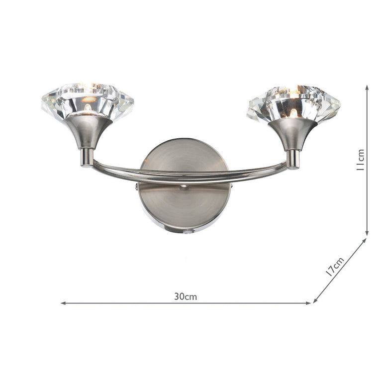 Luther 2 Light Wall Light Satin Chrome and Crystal – Modern Wall Lamp for Home Decor