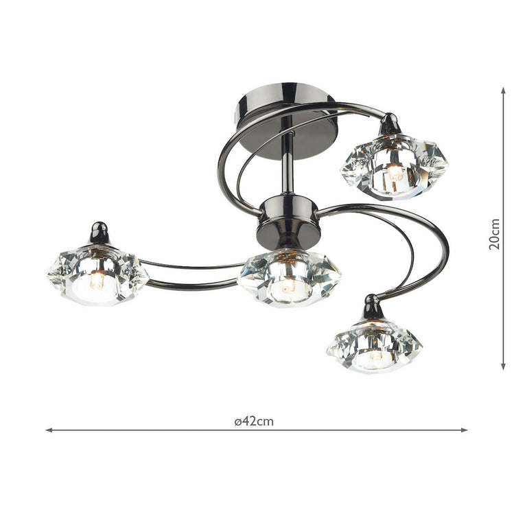 Luther 4 Light Semi-Flush Polished Black Chrome, Crystal Glass Fitting – Modern Lighting Collection