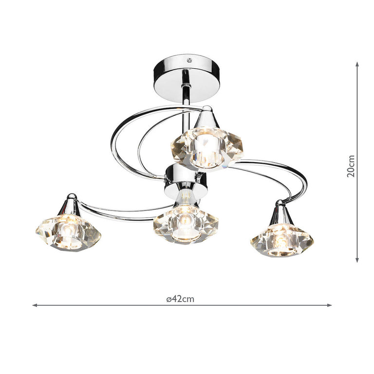 Luther 4 Light Semi-Flush Polished Chrome with Crystal Glass Shades – Lighting Collection Fixture