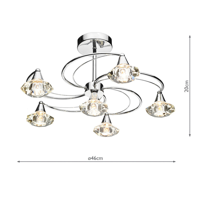 Luther 6 Light Semi-Flush Polished Chrome Crystal Ceiling Light – Modern Lighting Collection Fixture for Home Decor Interiors
