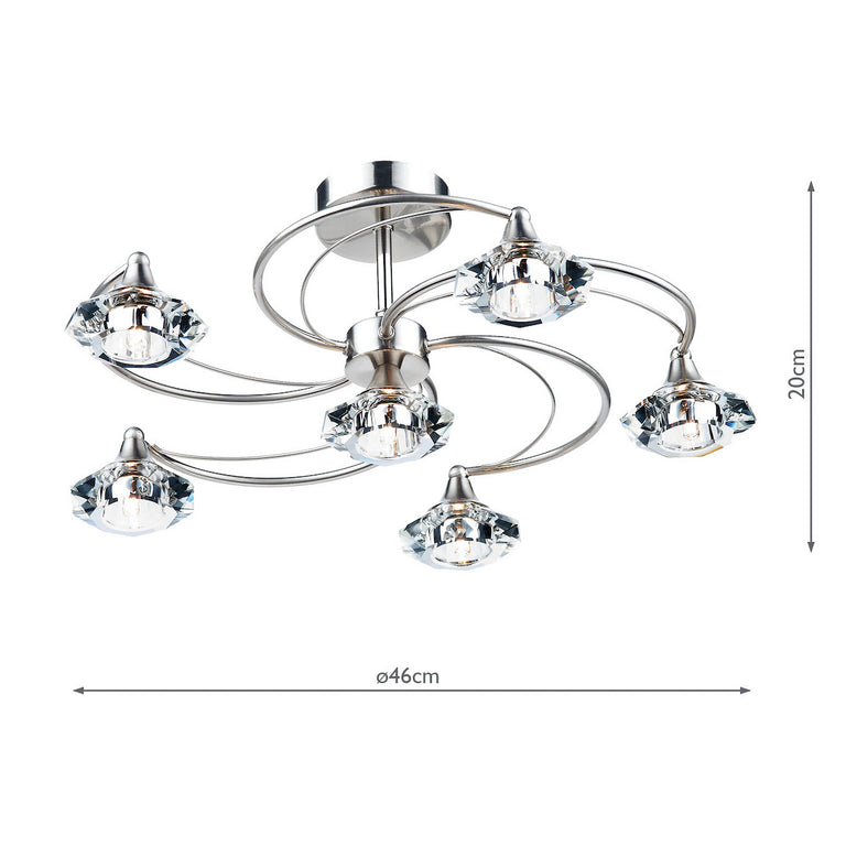 Luther 6 Light Semi-Flush Satin Chrome & Crystal Semi Flush Ceiling Light for Home Decor