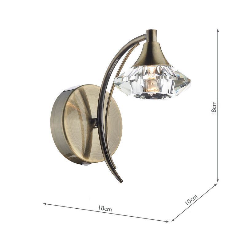 Luther Wall Light Antique Brass with Crystal Glass Shade – Decorative Wall Lamp for Modern Home Decor