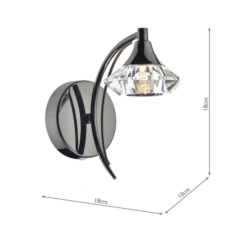 Luther Wall Light Polished Black Chrome with Crystal Glass Shade – Contemporary Wall Lamp