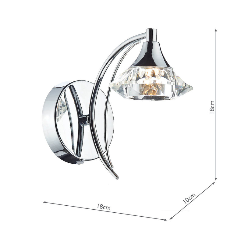 Luther Wall Light Polished Chrome with Crystal Glass Shade – Modern Wall Lamp for Home Decor