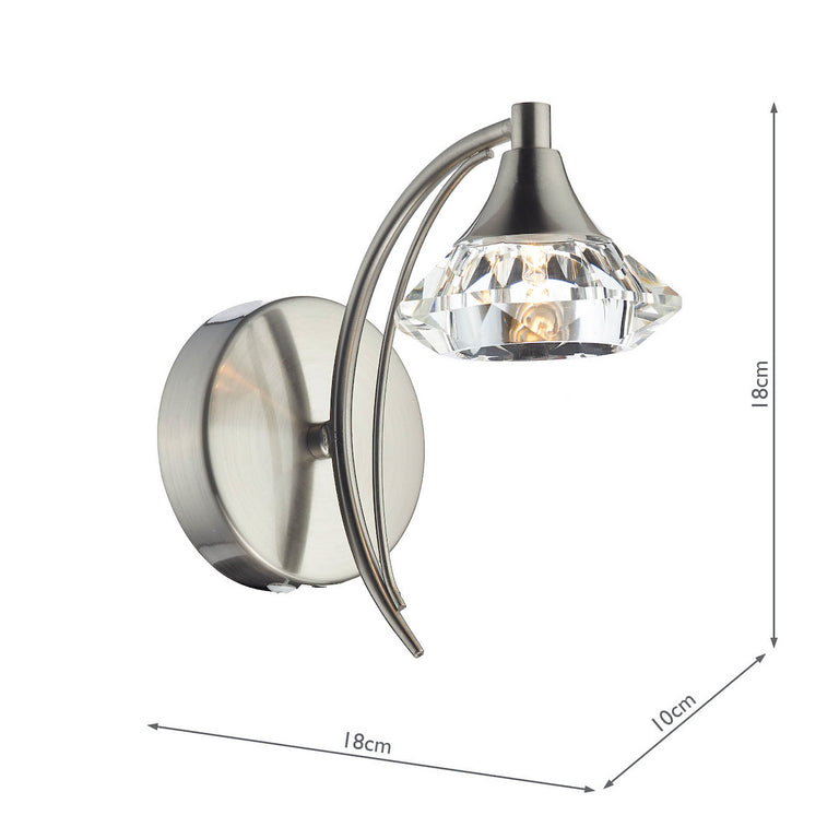 Luther Wall Light Satin Chrome with Crystal Glass Shade – Contemporary Wall Lamp for Modern Home Decor