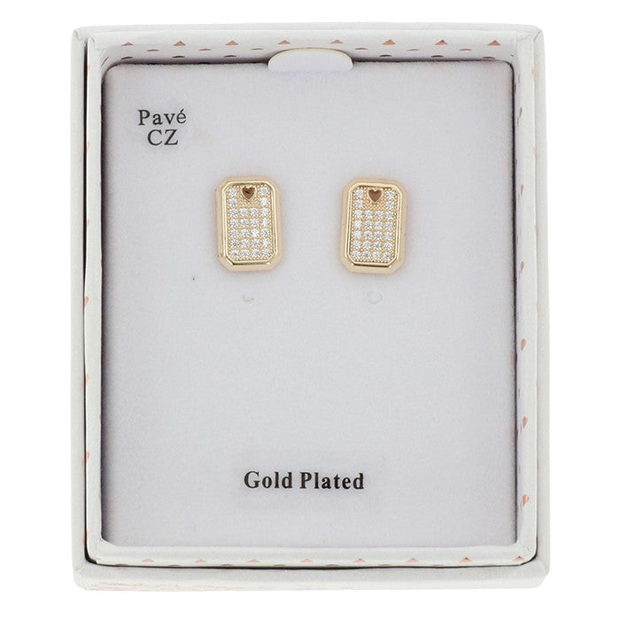 Luxe Tag Glam Sparkle Gold Plated Earrings - Women’s Stud Jewellery