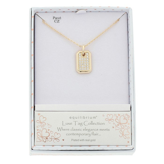 Luxe Tag Glam Sparkle Gold Plated Necklace - Giftware Collection