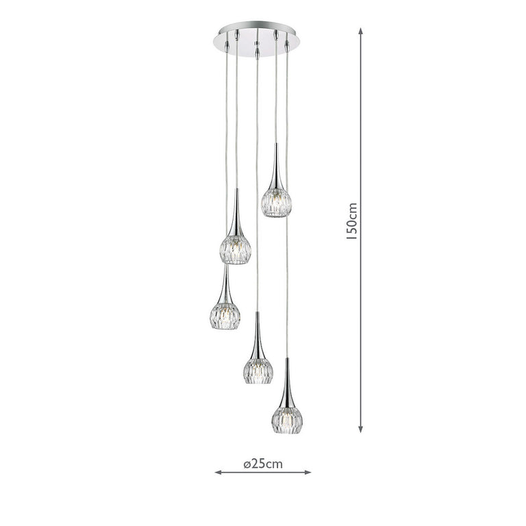 Lyall 5 Light Cluster Pendant Polished Chrome & Glass Hanging Light for Home Decor