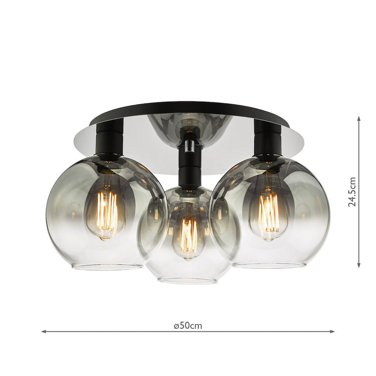 Lycia 3 Light Flush Matt Black and Smoked Ombre Glass Shade - Ceiling Mount Lighting Collection