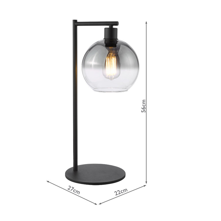 Lycia Table Lamp Matt Black and Smoked Ombre Glass Shade - Modern Metal Table Lamp for Home Decor