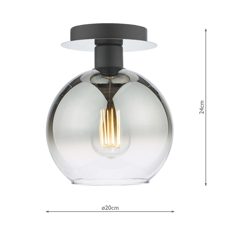 Lycia Semi-Flush Matt Black & Smoked Ombre Glass Semi Flush Ceiling Light for Modern Interiors