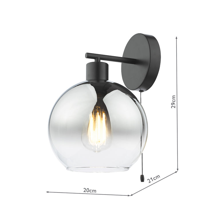 Lycia Wall Light Matt Black and Smoked Ombre Glass Shade - Lighting Collection Home Decor Fixture