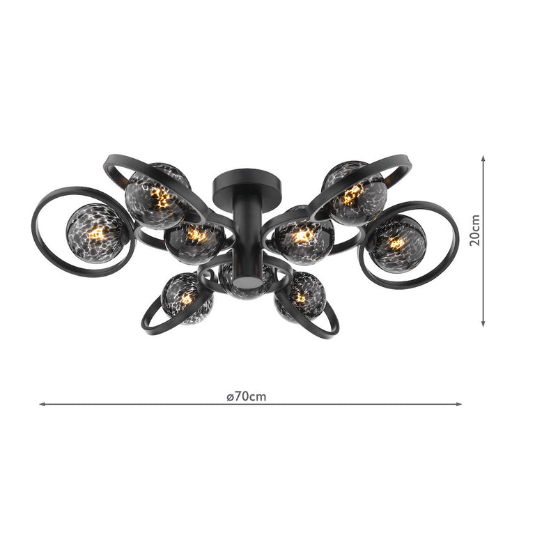 Lynette 9 Light Semi-Flush Satin Black/Black Confetti Glass - Modern Lighting