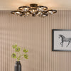 Lynette 9 Light Semi-Flush Satin Black With Closed Organic Smoked Glass life style picture
