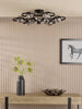 Lynette 9 Light Semi-Flush Satin Black With Closed Organic Smoked Glass perfect for modern interiors