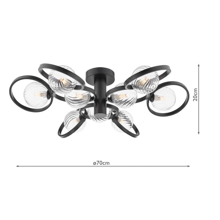 Lynette 9 Light Semi-Flush Satin Black/Twisted Glass