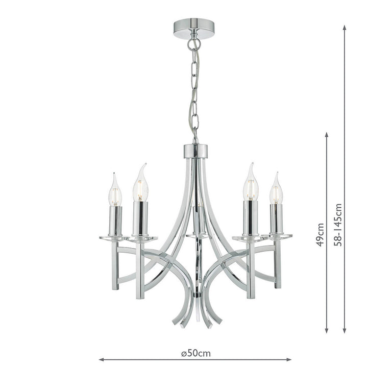 Lyon 5 Light Armed Pendant Polished Chrome Crystal Hanging Ceiling Light