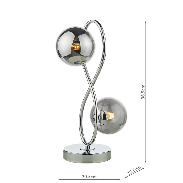 Lysandra 2 Light Table Lamp Polished Chrome with Smoked Glass Shades for Modern Home Decor