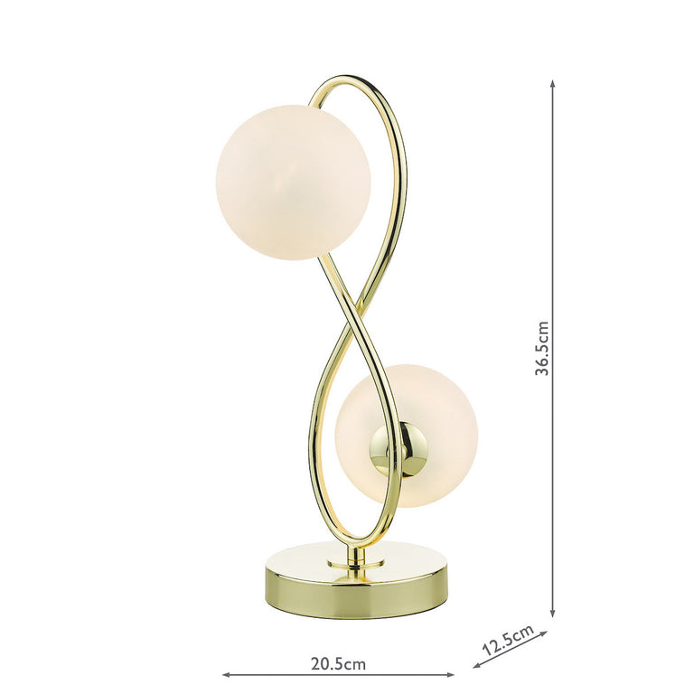 Lysandra 2 Light Table Lamp in Polished Gold with Opal Glass Shades – Home Decor Lighting Collection Metal Table Lamp