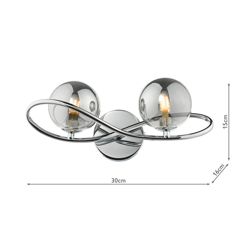 Lysandra 2 Light Wall Light Polished Chrome and Smoked Glass Elegant Lighting Collection Design for Home Decor