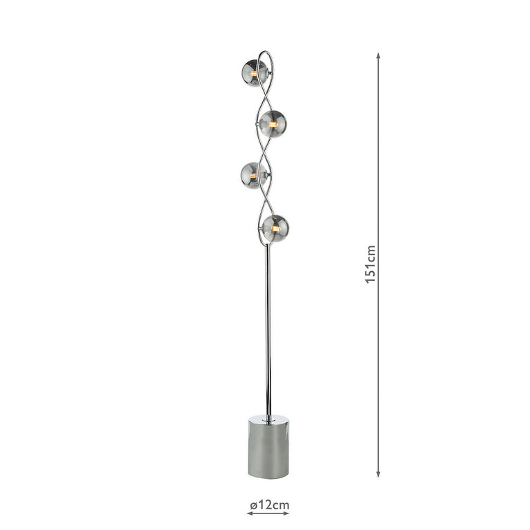 Lysandra 4 Light Floor Lamp Polished Chrome and Smoked Glass Shades Modern Home Lighting