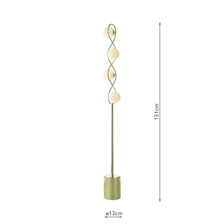 Lysandra 4 Light Floor Lamp Polished Gold with Opal Glass Shades for Modern Home Decor