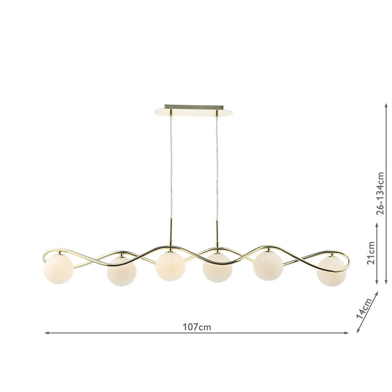 Lysandra 6 Light Bar Pendant Polished Gold and Opal Glass Shades Home Decor Celiling Light