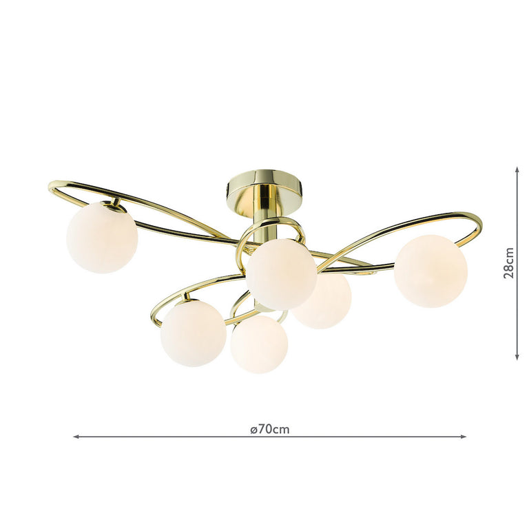 Lysandra 6 Light Semi-Flush Polished Gold and Opal Glass Shades Modern Ceiling Light Collection