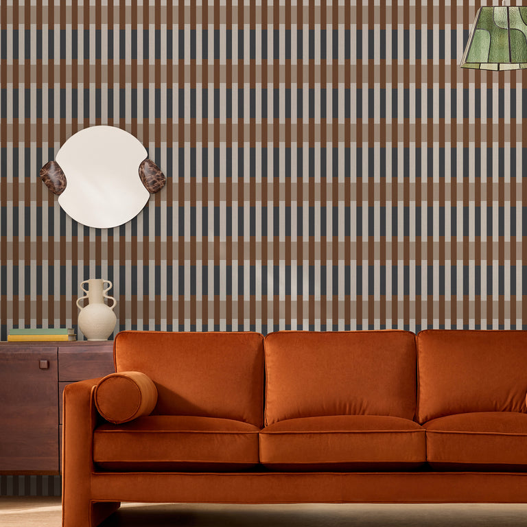 Made Sirio Wallpaper Caramel & Blue - Modern Stripe Wallpaper Collection