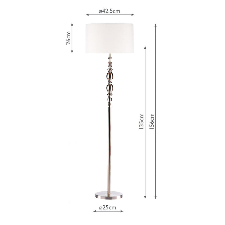 Madrid Floor Lamp Satin Chrome with White Drum Shade – Lighting Collection Home Decor