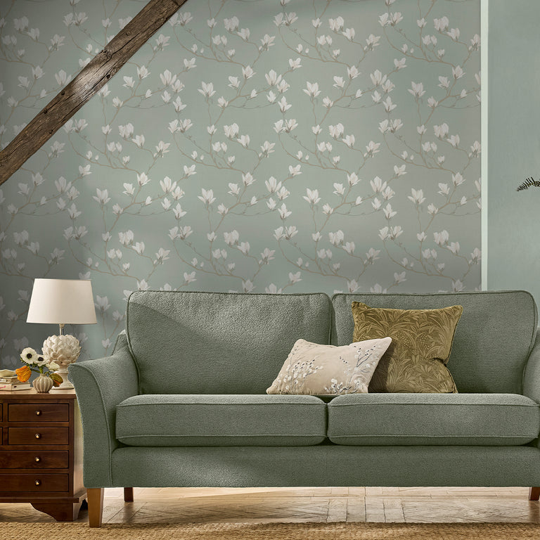 Laura Ashley Magnolia Grove Wallpaper - Green Floral Wallpaper