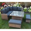 Maldives Garden Table & Sofas Set with Rattan Corner Sofa, Glass Dining Table & Cushioned Stools