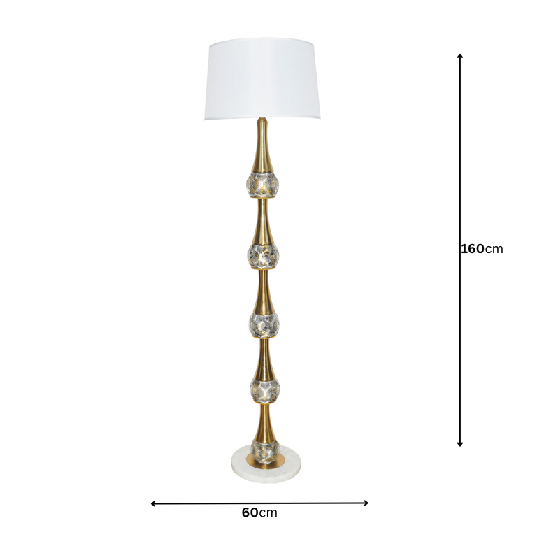 Marble and Glass Floor Lamp Antique Brass Finish, Elegant Lighting Collection Statement Piece 160 cm