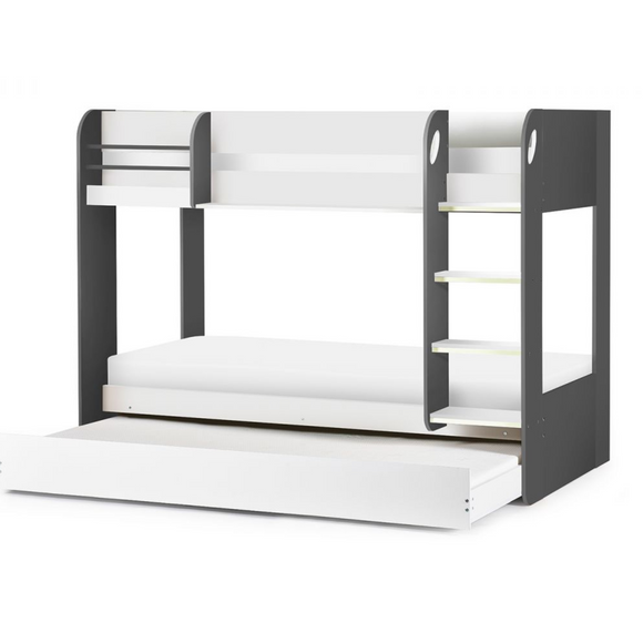 Contemporary bunk bed with a two-tone finish.