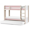 Adorable bunk bed with a lovely pastel pink hue.