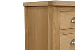 Marsden 3 Drawer Bedside Table Natural Oak close view picture of the solid wooden frame