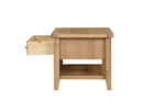 Marsden Coffee Table Natural Oak side view picture with opened drawer