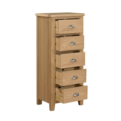 Marsden Narrow Chest 5 Drawer Natural Oak