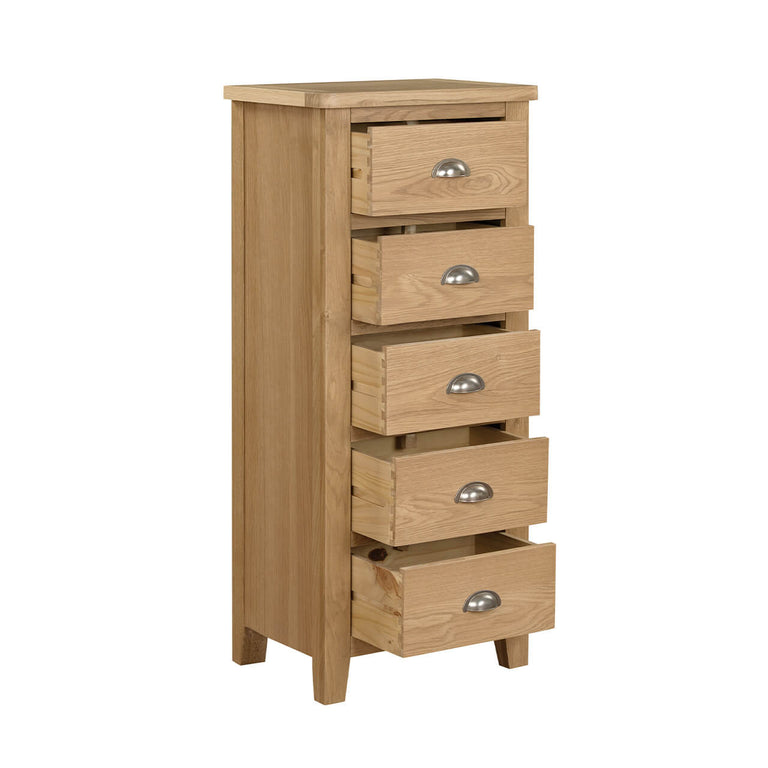 Marsden Narrow Chest 5 Drawer Natural Oak