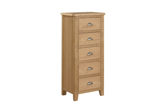 Marsden Narrow Chest 5 Drawer Natural Oak picture on the white background