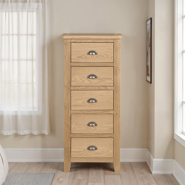 Marsden Narrow Chest 5 Drawer Natural Oak