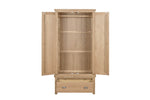 Marsden Wardrobe Natural Oak front view picture with opened doors and drawer