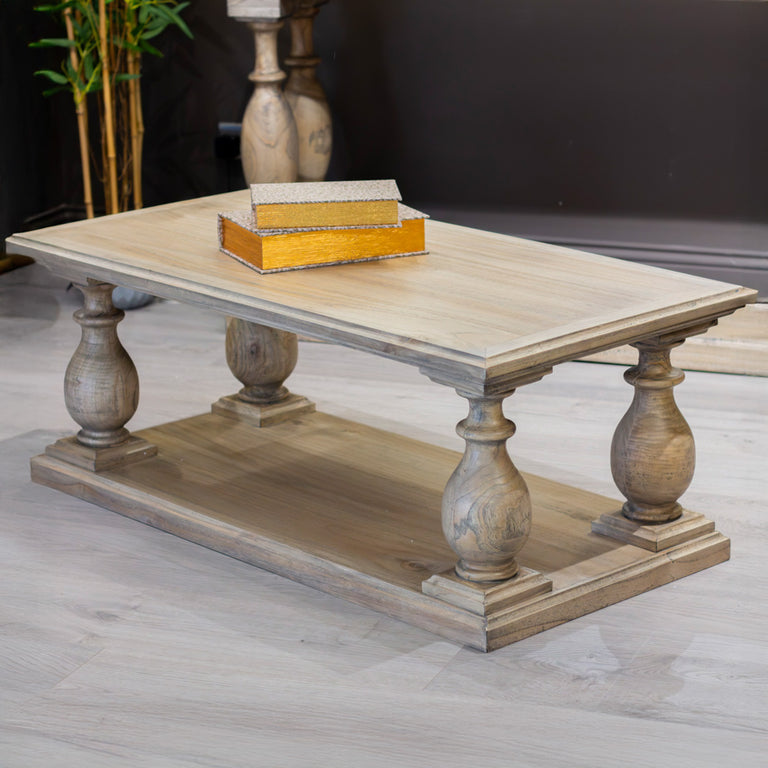 Marwood Rustic Wooden Pillars Coffee Table – Rectangle Living Room Furniture
