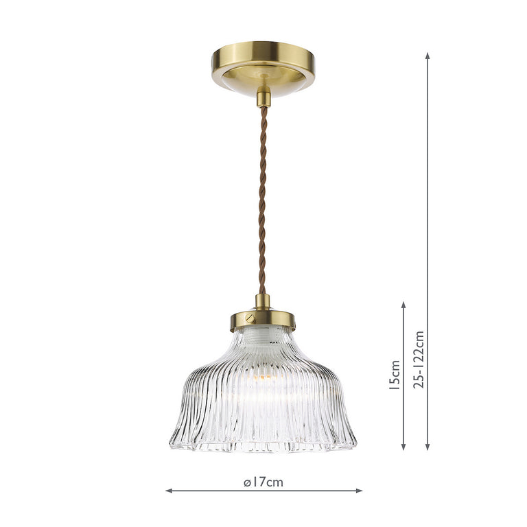 Maude Pendant Natural Brass with Ribbed Glass Shade Hanging Pendant Light for Home Decor