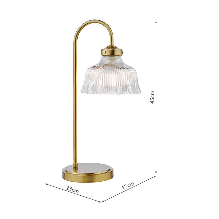 Maude Table Lamp Natural Brass and Ribbed Glass Shade – Elegant Metal Table Lamp for Home Decor by dar lighting