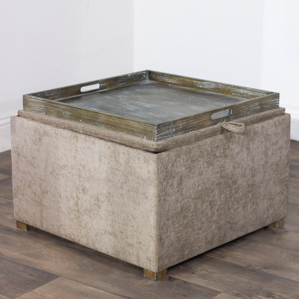 Fabric Pouffe Tray Table Set | Stylish Pouffe & Storage - Foy and Company