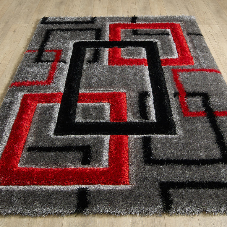 Mercury Geometric Rug - Grey Red